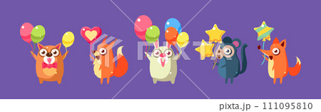 Adorable Animal Character Celebrating Holiday Vector Set 111095810