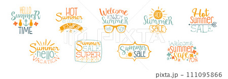 Summer Holiday and Vacation Bright Label Vector Set Summer Holiday and Vacation Bright Label Vector Set 111095866
