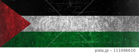 Close up Palestine grunge flag banner. Dirty Palestine flag on a metal surface. Banner design 111096610