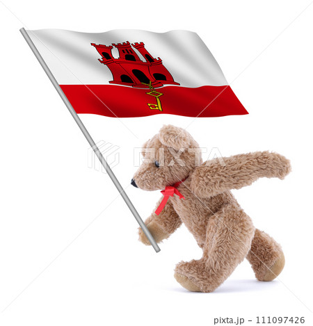 Gibraltar flag being carried by a cute teddy bear Gibraltar flag being carried by a cute teddy bear 111097426