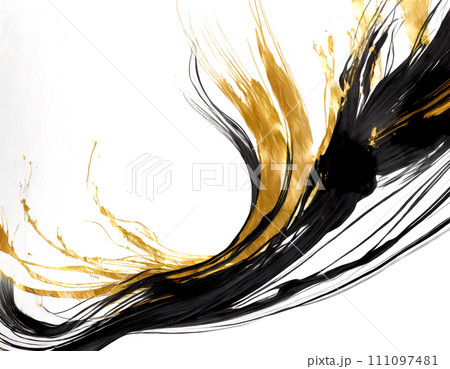 金色と黒の流動体の模様。AI生成画像。 111097481
