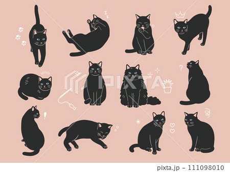 シンプルでかわいい黒猫のイラストセット 111098010