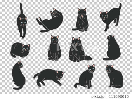 シンプルでかわいい黒猫のイラストセット 111098010