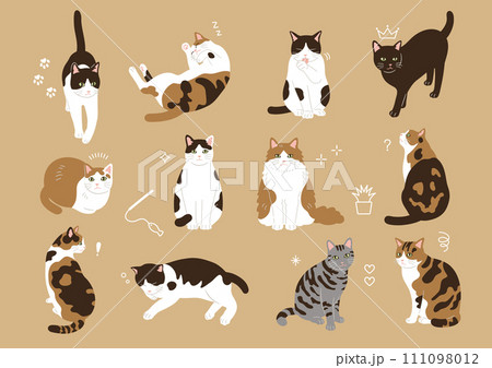 シンプルでかわいい猫のイラストセット 111098012