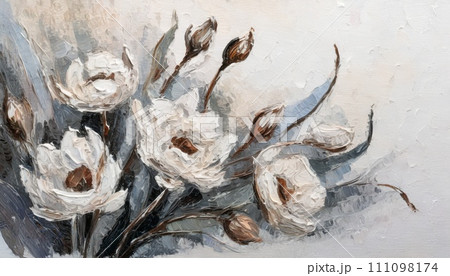 白い花　油彩　イラスト 111098174