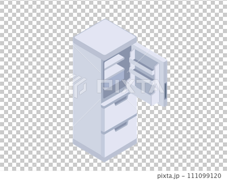 Empty household refrigerator with open door 111099120