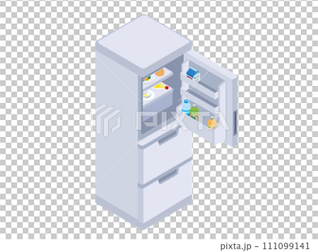 庫内に食品が入った家庭用の冷蔵庫 111099141