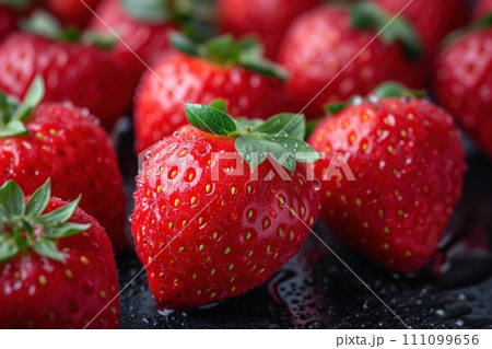 strawberry closeup on black background 111099656