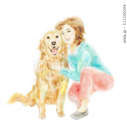 犬と女性 手描き 犬と女性 手描き 111100204