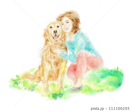 犬と女性　手描き 111100205