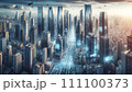 高層ビルの窓から見える未来の風景（AI画像） 111100373