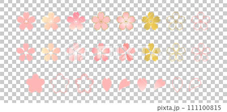 Set of cherry blossom petal icons and decorations_Cute spring flower illustration material 111100815