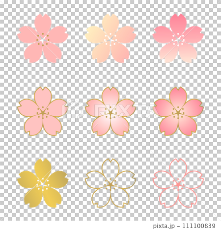 櫻花花瓣圖示和裝飾品一套_可愛的春天花朵插畫素材 111100839