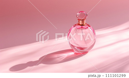 ピンク色の背景にシンプルな香水瓶「AI生成画像」 111101299