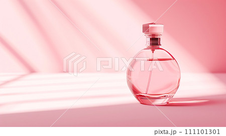 ピンク色の背景にシンプルな香水瓶「AI生成画像」 111101301