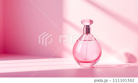 ピンク色の背景にシンプルな香水瓶「AI生成画像」 111101302