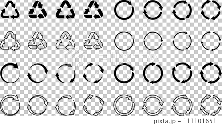 回收圖和圓形箭頭輪廓和線條圖圖示集 111101651
