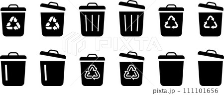 モノクロのシルエットのゴミ箱のアイコンセット 111101656