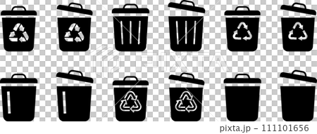 モノクロのシルエットのゴミ箱のアイコンセット 111101656
