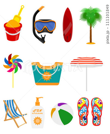beach and sea summer leisure objects stock vector illustration 111101849