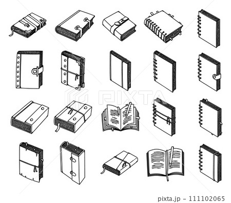Notebook Doodle vector icon set. Drawing sketch illustration hand drawn line eps10 111102065
