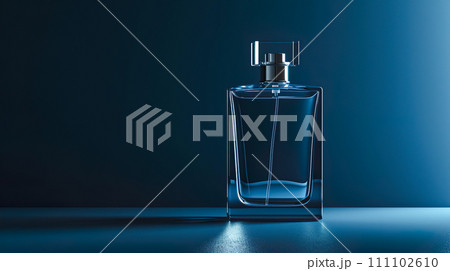 ブルーの背景にシックでスタイリッシュな香水瓶「AI生成画像」 111102610