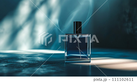 ブルーの背景にシックでスタイリッシュな香水瓶「AI生成画像」 111102611