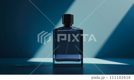 ブルーの背景にシックでスタイリッシュな香水瓶「AI生成画像」 111102616
