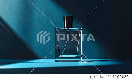 ブルーの背景にシックでスタイリッシュな香水瓶「AI生成画像」 111102620