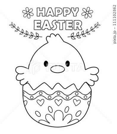 イースターのひよこの塗り絵 111102862