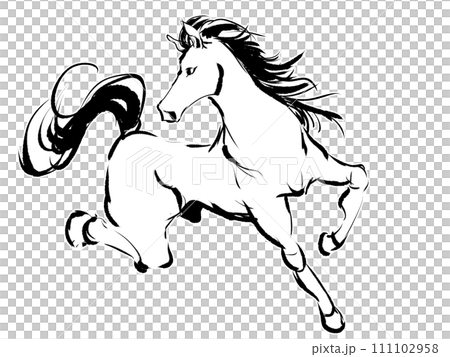 Line drawing of a running horse Line drawing of a running horse 111102958
