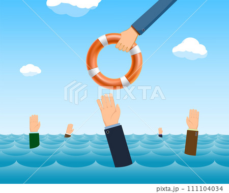 Businessman holds a lifebuoy in his hand Businessman holds a lifebuoy in his hand 111104034