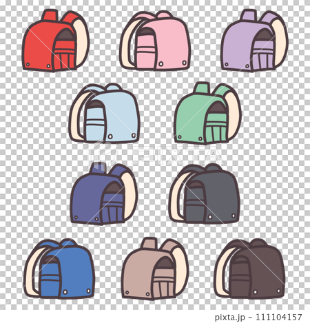 Illustration set of simply deformed and colorful hand-drawn school bags Illustration set of simply deformed and colorful hand-drawn school bags 111104157