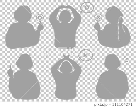 Silhouette illustration set of senior and mature women who judge Marubatsu (gray) Silhouette illustration set of senior and mature women who judge Marubatsu (gray) 111104271