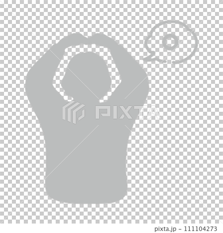 Silhouette illustration of a senior woman raising her arms and making a circle-shaped gesture, gray 111104273