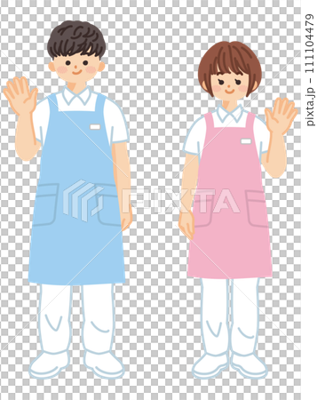 Full body illustration of a caregiver wearing an apron Full body illustration of a caregiver wearing an apron 111104479