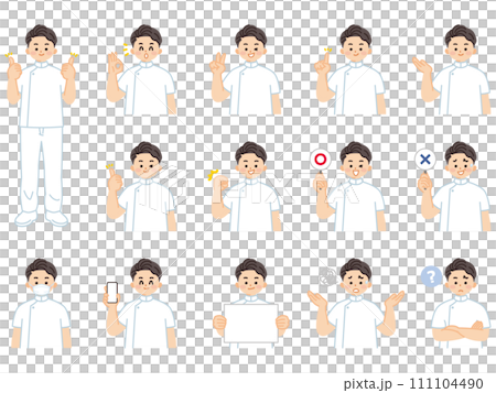 Massage therapist, chiropractor, facial expressions and gestures illustration material set 111104490