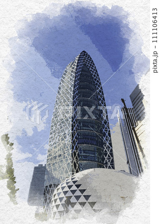 水彩画風　西新宿　モード学園コクーンタワー　東京都新宿区 111106413