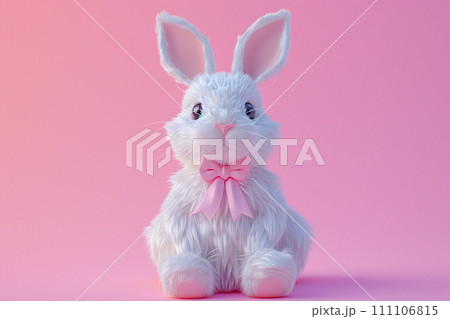 Rabbit in Easter concept in 3D illustration style on a colorful background 111106815