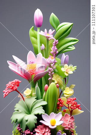 Exotic flowers and leaves illustration. Exotic flowers and leaves illustration. 111107301