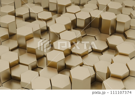 Hexagonal abstract background with a gradient from Gold, creating a modern, visually striking effect	 111107374