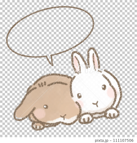 吹き出しつきのかわいいうさぎのイラスト 111107506