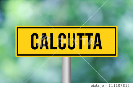 Calcutta road sign on blur background 111107813