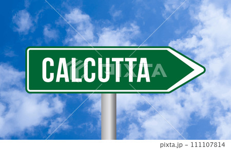 Calcutta road sign on sky background 111107814