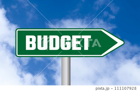 Budget road sign on sky background 111107928