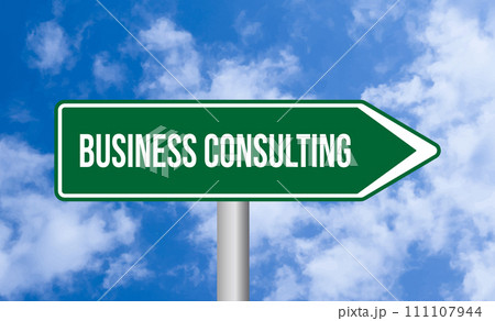 Business consulting road sign on cloudy sky background Business consulting road sign on cloudy sky background 111107944