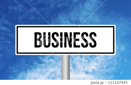 Business road sign on blue sky background Business road sign on blue sky background 111107945