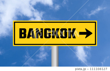 Bangkok road sign on blue sky background Bangkok road sign on blue sky background 111108127