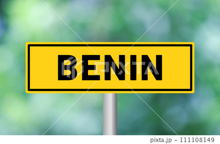 Benin road sign on blur background Benin road sign on blur background 111108149