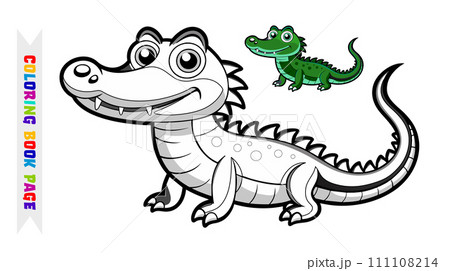 Cute cartoon alligator coloring book page illustration for kids Cute cartoon alligator coloring book page illustration for kids 111108214